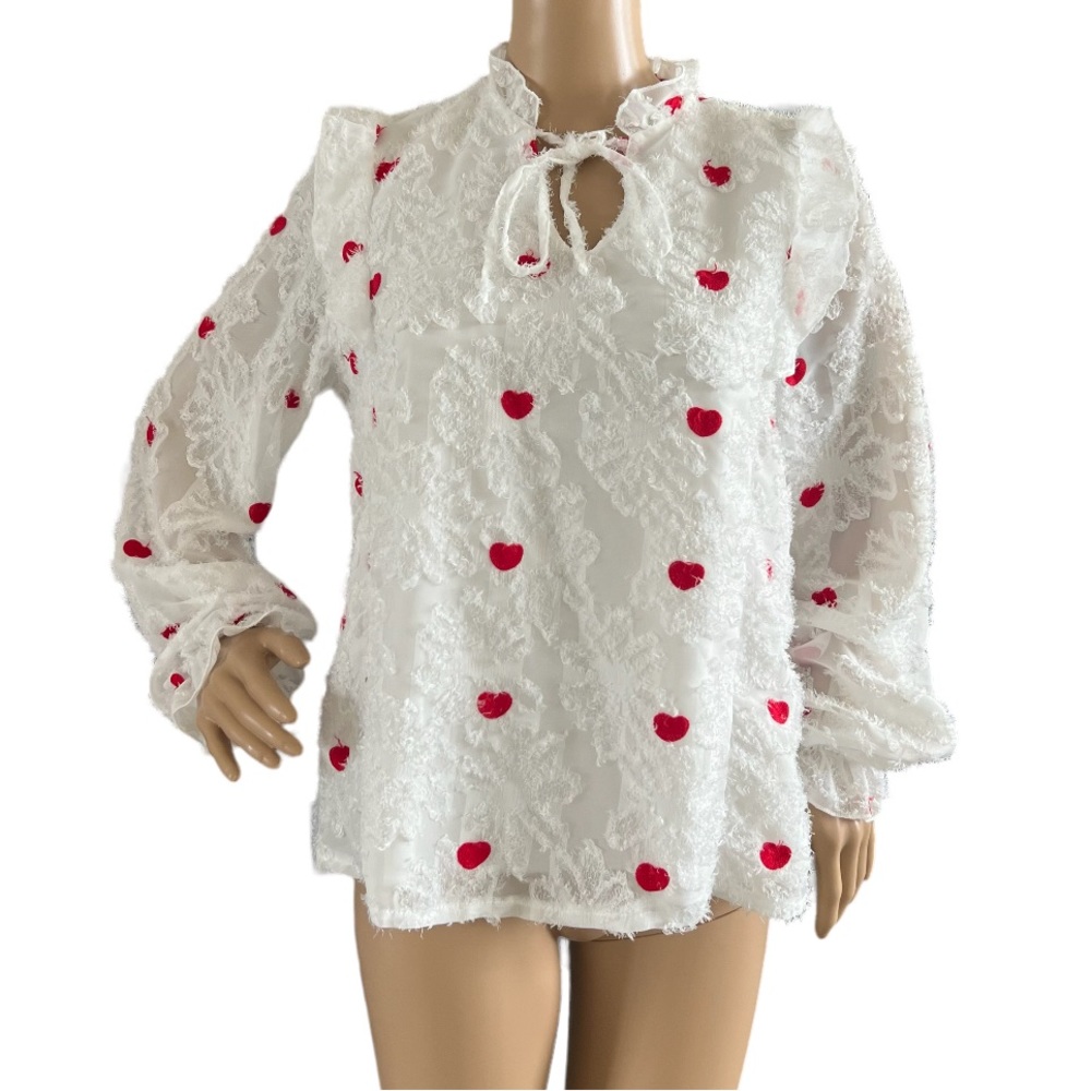 Shein Sheer Fuzzy Hearts Lined Top Valentine